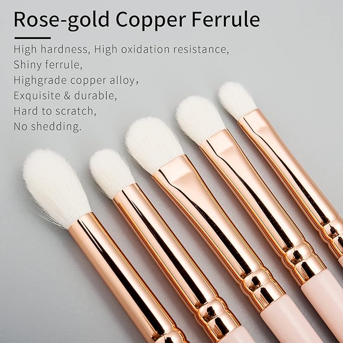 Natural Goat Hair Eye Shadow Brush Set, ENZO KEN Fluffy Blending Eyeshadow Brush Set with Case, Small Nose Contour Brush, Natural Hair Eyeshadow Brushes, Eye Brush, Eyeshadow Blending Brush. Pink,E400