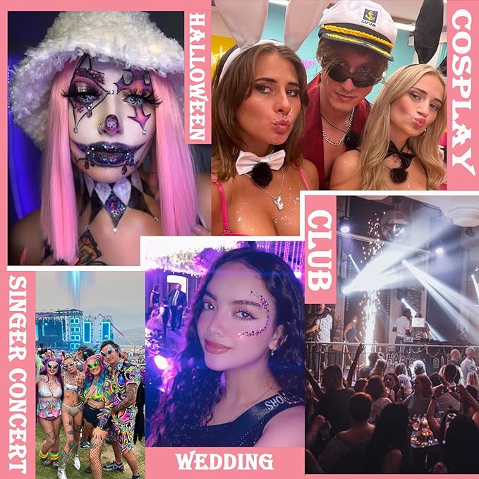 Body Glitter Face Glitter Gel: Singer Concerts Disco Festival Rave Accessories Face Glitter Makeup 150ml Chunky Sequins Mermaid Face Body Hair Glitter Gel (White&Pink&Rose&Lake Blue&Orange)