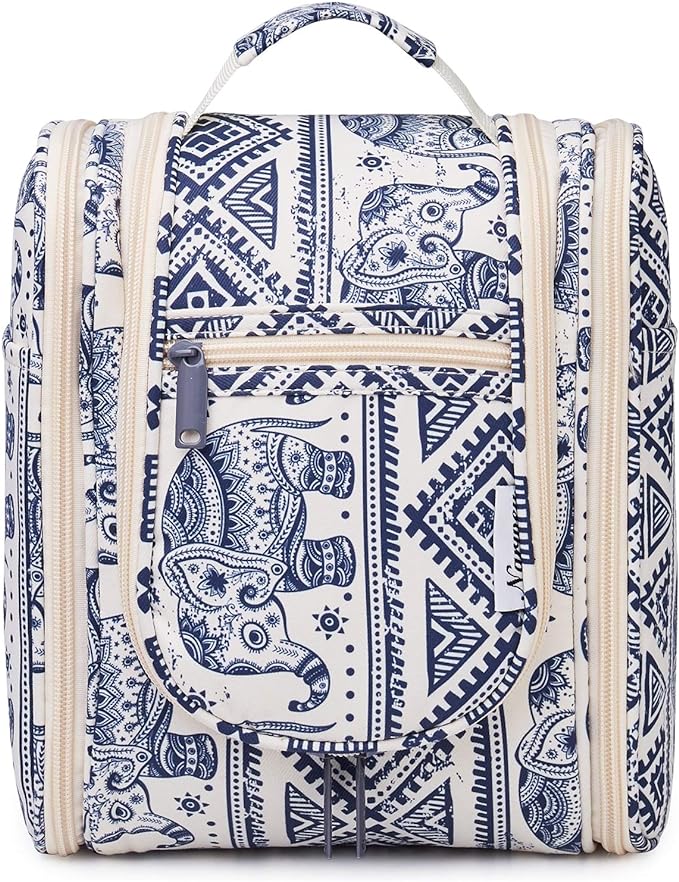 Narwey Small Hanging Toiletry Bag Women Travel Makeup Bag Organizer Toiletries Bag for Travel Size Essentials Accessories Cosmetics (Medium, Elephant)