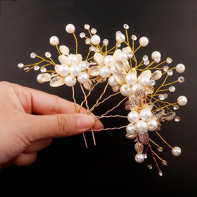 4 Pcs Hair Pins, Floral Hair Clip Bridal Accessories for Women and Girls - Pearl Wedding Flower Hair Accessories for Women