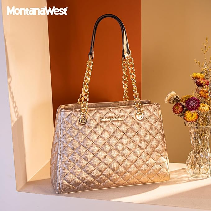 Montana West MEDIUM Tote Bag for Women Quilted Chain Handbags Shoulder Purse