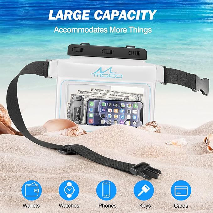 MoKo Waterproof Phone Pouch Pack, Floating Large Capacity Dry Bag for Kayaking Snorkeling Swimming, Compatible with iPhone 15 14 13 12 11 Pro Max X/Xr/Xs Max, Galaxy S23 Ultra/Note 20 Ultra, White