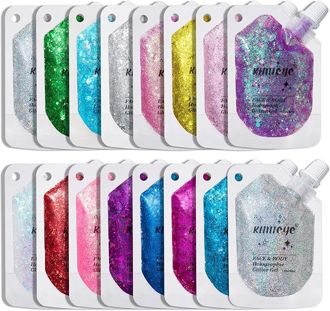Holographic Face Glitter Gel Body Shimmer Makeup for for Hair, Face, Clavicle, Arm, Nail, Eyeshadow, Long Lasting Waterproof Mermaid Sequins Party Glitter for Rave Festival, 1.35oz (Royal Blue #15)