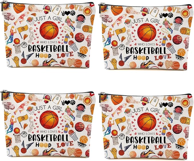 4PCS Basketball Gifts Cosmetic Bag Toiletry Bag Birthday Graduation Makeup Bags for Women Basketball Gifts for Girls Women Girlfriend Basketballs Lover Fan