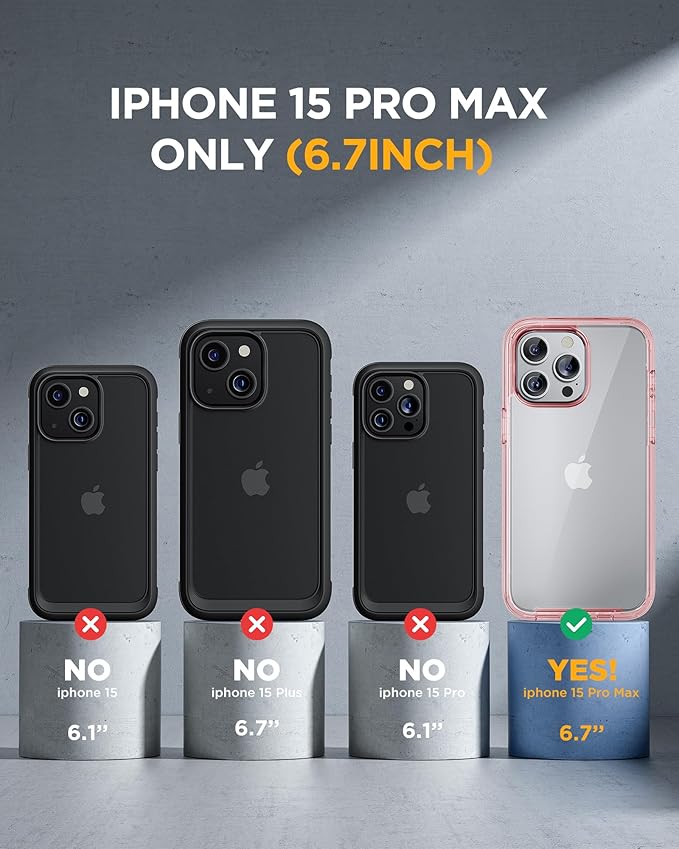 Miracase Glass Series for iPhone 15 Pro Max Case 6.7 Inch, Full-Body Drop Proof Phone Case for iPhone 15 Pro Max with Built-in 9H Tempered Glass Screen Protector + Camera Protector, Clear Pink