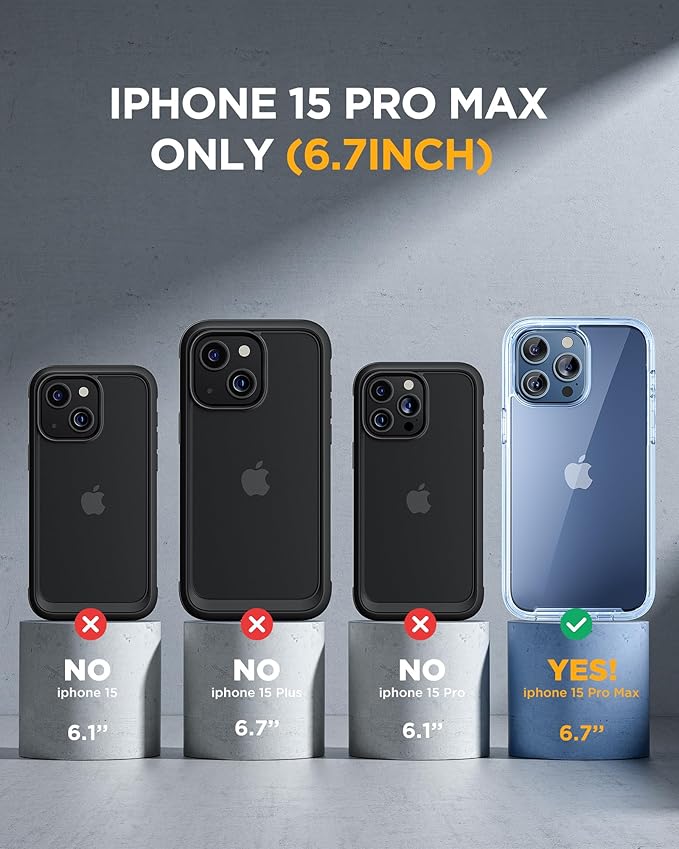 Miracase Glass Series for iPhone 15 Pro Max Case 6.7 Inch, Full-Body Drop Proof Phone Case for iPhone 15 Pro Max with Built-in 9H Tempered Glass Screen Protector + Camera Protector, Clear Blue