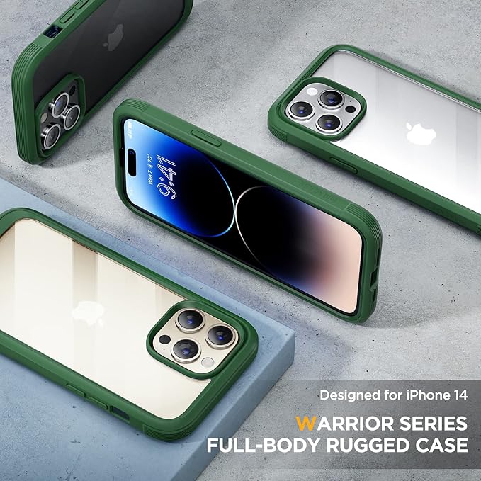 Miracase Glass Series Designed for iPhone 14 Pro Max Case 6.7 Inch, Upgrade Full-Body Bumper Case with Built-in 9H Tempered Glass Screen Protector, with Camera Lens Protector, Green