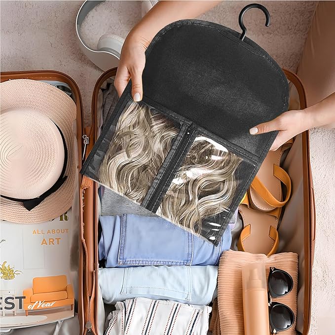 2PCS Hair Extension Holder Wig Stand & Organizer - Hanger & Bag for Multiple Wigs (Black)