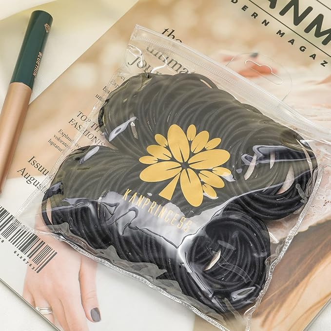 100PCS Black Hair Ties For Thick Hair, Ponytail Holders Hair Ties No Damage For Women, Elastic Thick Hair Ties Hair Bands For Girl Thin Hair (Black)