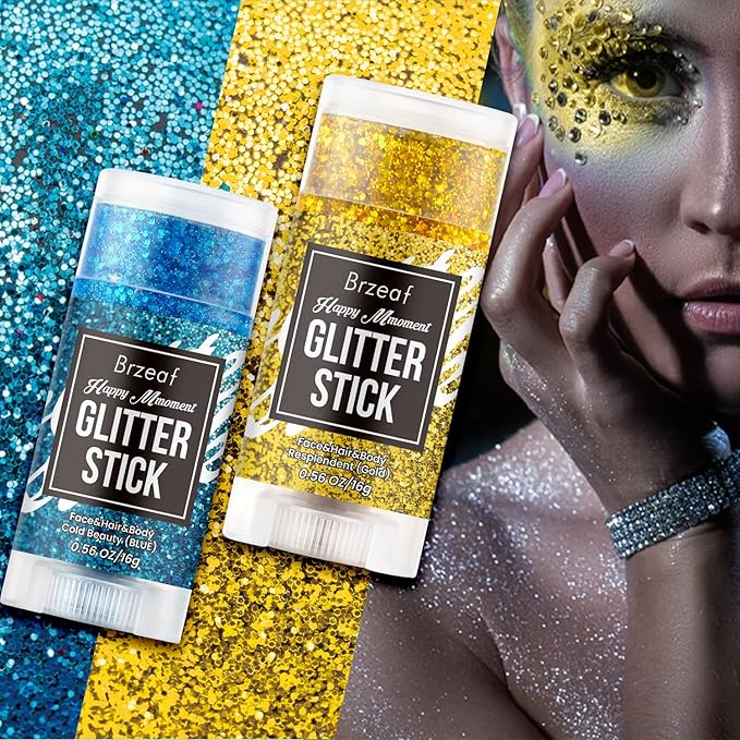 Brzeaf Blue Glitter Stick, Festival Rave Accessories, Waterproof & Long Lasting, Hair Eyeshadow Face Glitter Stick, 0.035kg, Blue