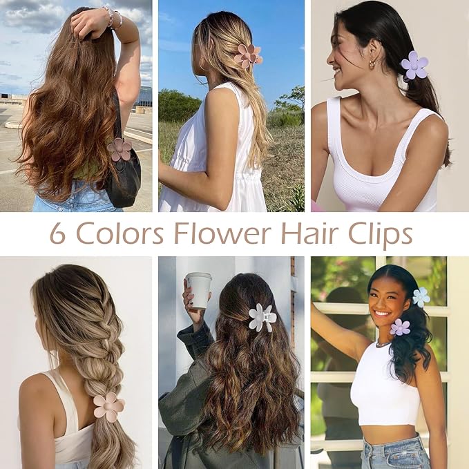 Flower Hair Clips 6 PCS Flower Claw Clips Daisy Clips for Women Matte Large Claw Clips Strong Hold Jaw Clamps Hair Accessories for Thick Hair 6 Colors
