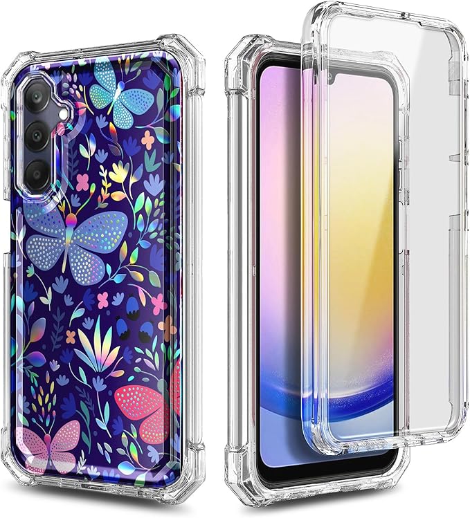 Designed for Samsung Galaxy A25 5G Case, Slim Stylish Full-Body Protective Shockproof Rugged Bumper Cover with Built-in Screen Protector (Butterfly)