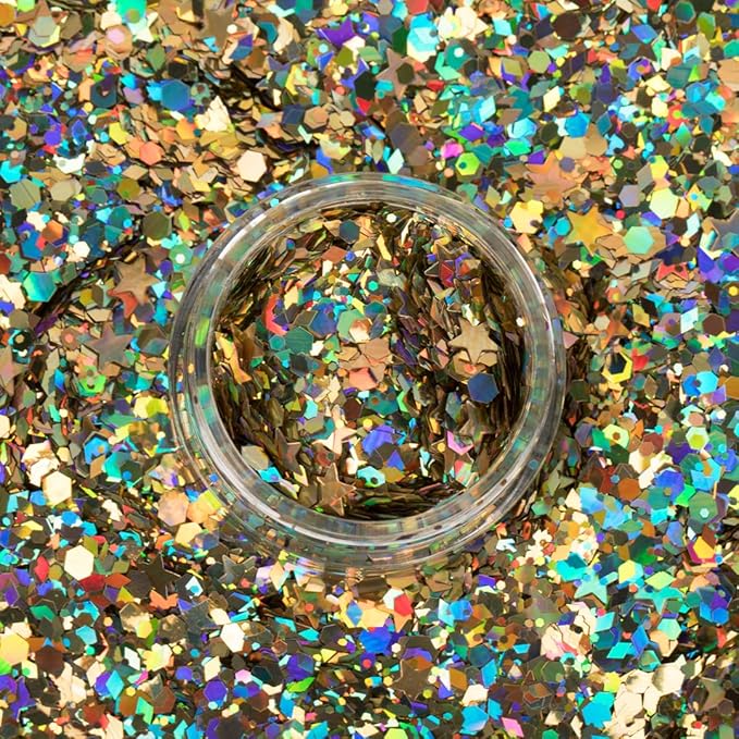 Unicorn Snot Macro Glitter - Face & Body - Cosmetic Grade Large-Particle Loose Glitter - Perfect Make-up for Festivals, Raves - Safe for Face, Easy Application & Removal - Gold (Solar)