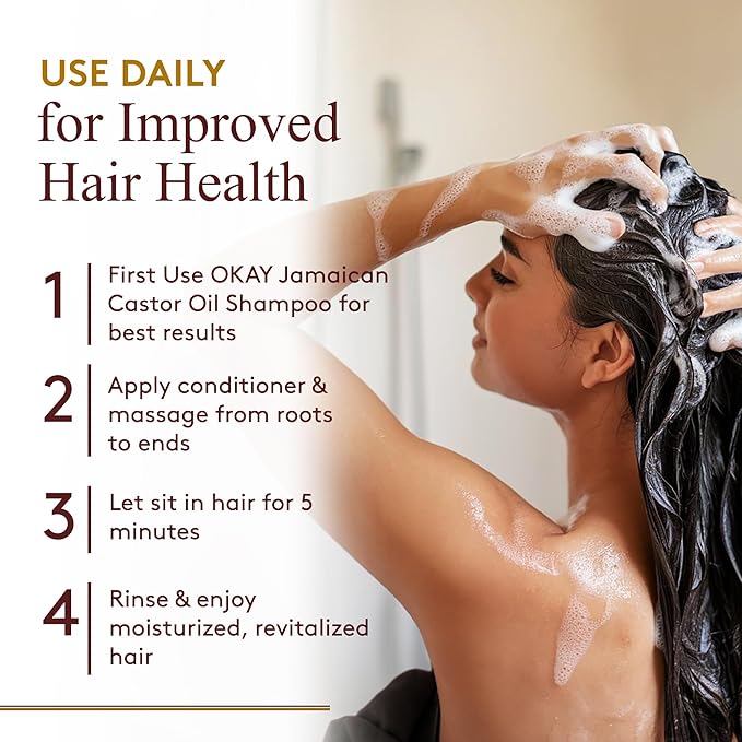 OKAY | Black Jamaican Castor Oil Conditioner | For All Hair Types & Textures | Revive - Moisturize - Grow Healthy Hair | with Argan Oil & Shea Butter | Free Of Parabens, Silicones, Sulfates , PALE YELLOW , 12 Oz