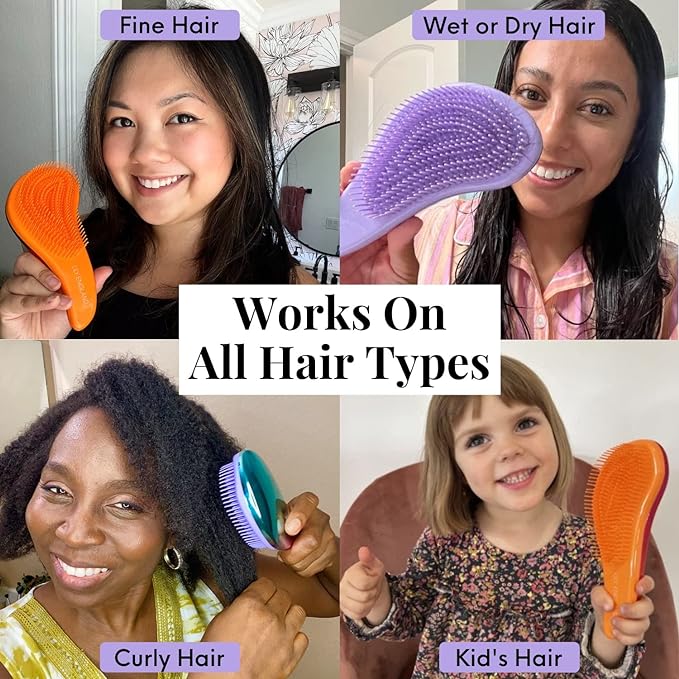 Lily England Detangler Hair Brush for Curly, Thick, Straight & Natural Hair - Gentle Detangling Brush for Women, Kids & Toddlers with Flexible Bristles - Smooth Hairbrush for Wet & Dry Hair, Ombre