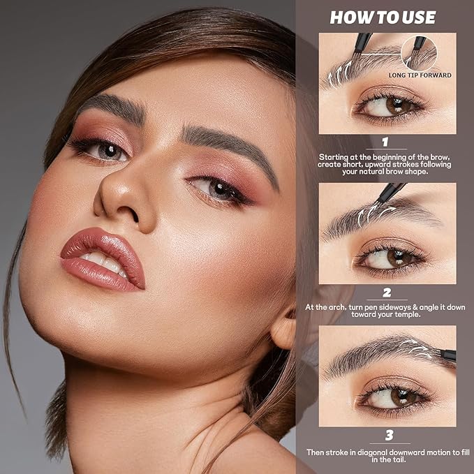 2 Pack Eyebrow Pen, Waterproof Microblading Eyebrow Pencil, 4 Tip Precise Eye Brow Makeup Pen for Women to Effortlessly Create Hair Like Natural Brows, Non Dry Out and Last All Day (Dark Brown)