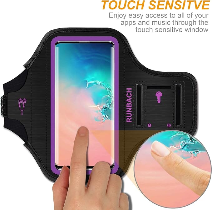 Armband for Samsung Galaxy S25/S24/S23/S22/S21/S20/S10/S9/S8 up to 6.2",Water Resistant Running Exercise Gym Bag with Card Slot and Key Holder (Purple)
