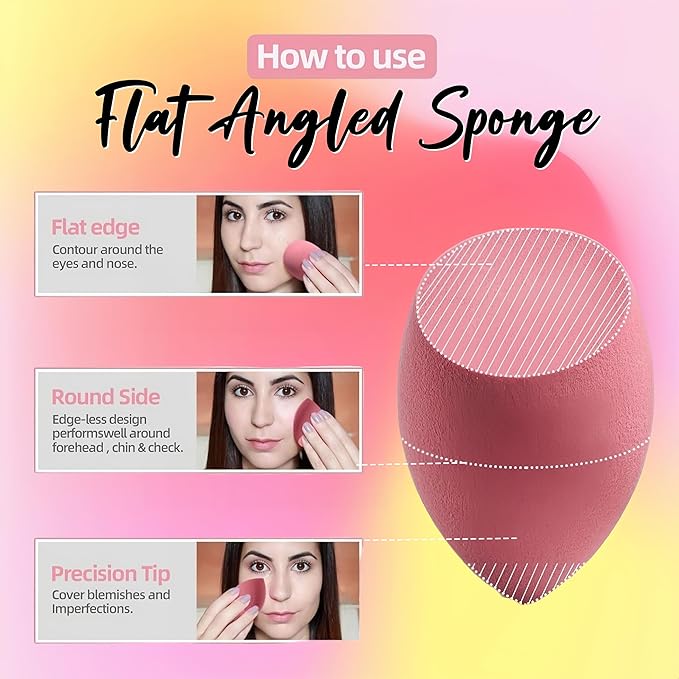 Makeup Sponge Set BS-MALL with Storage Case 7 Pcs for Liquid, Cream, and Powder, Foundation with 1 Mini Makeup Sponge Pink (A-Pink)