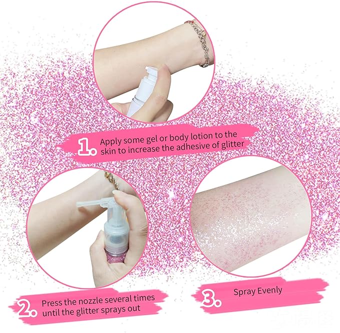 MEICOLY Pink Hair and Body Glitter Spray,Shinny Sparkle Glitter Spray for Clothes,Loose Shimmer Hairspray for Festival Rave Makeup/Stage Performance,Lightweight,25g/0.88OZ