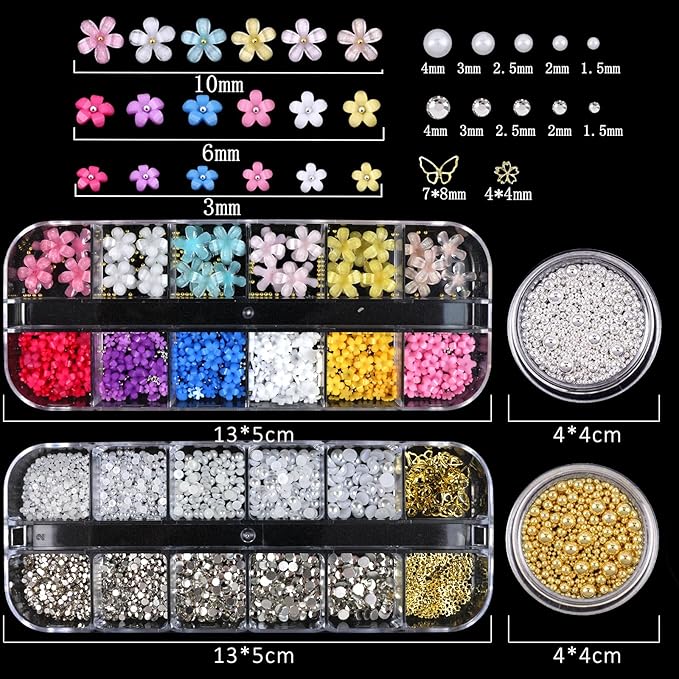Nail Art Pearls Flatback Rhinestones Flower Nail Charms Gold Silver Beads White Half Round Supplies Luxurious Design Jewelry DIY Crafts Accessories for Women Manicure Decorations