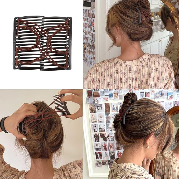 5 Pieces Stretchy Magic Comb Adjustable Elastic Clip for Women Girls No Crease Pins Vintage Bun Maker Hair Accessories for Curly Thick Wavy Ponytail