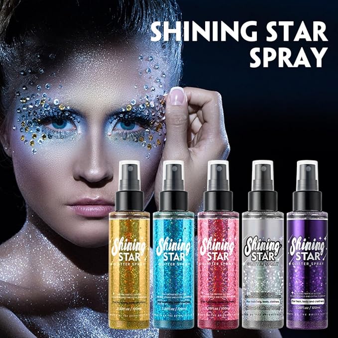 MAEPEOR Body Glitter Spray Long Lasting Shiny Body Glitter Quick-Drying Shimmer Glitter Spray for Face Body Hair Clothes (100ml, Blue)