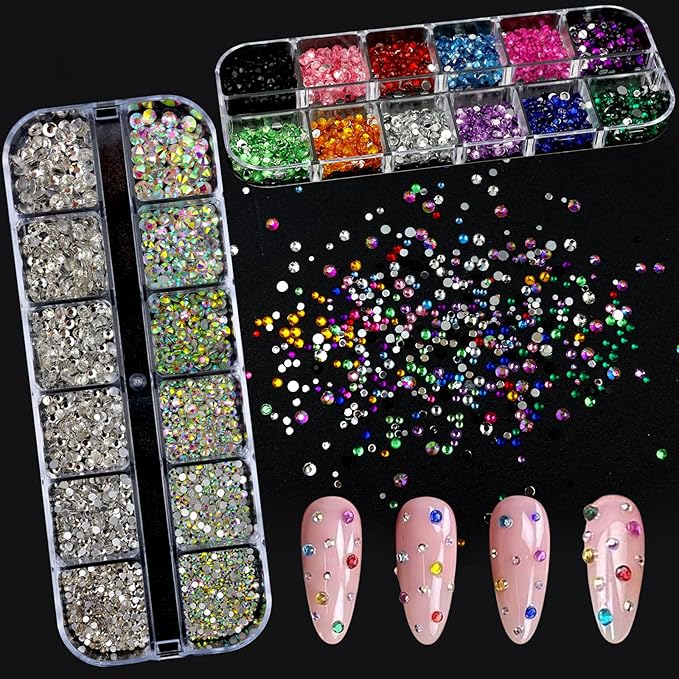 Nail Art Rhinestones Flatback Colorful Nail Charms Clear Crystal Rhinestones for Nails Design Gems Jewelry Accessories for Women Manicure Decorations Supplies