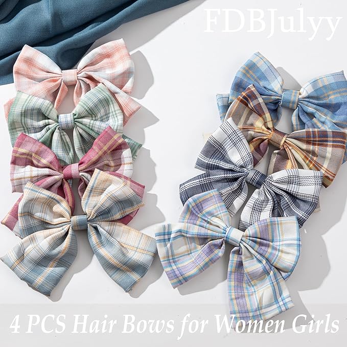8 PCS Hair Bows for Womens Girls,Bow-knot Hair Clips for Women Thick Hair & Thin Hair,Big Bows Hair Clips,Nonslip Bow Claw Clips for Womens
