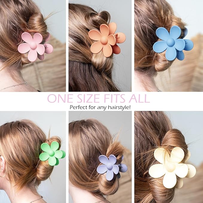 Flower Hair Clips 6 PCS Flower Claw Clips Daisy Clips for Women Matte Large Claw Clips Strong Hold Jaw Clamps Hair Accessories for Thick Hair 6 Colors