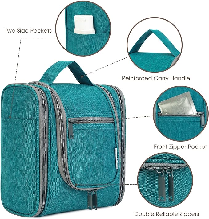Narwey Small Hanging Travel Toiletry Bag Cosmetic Make up Organizer for Women and Men (Medium, Teal)