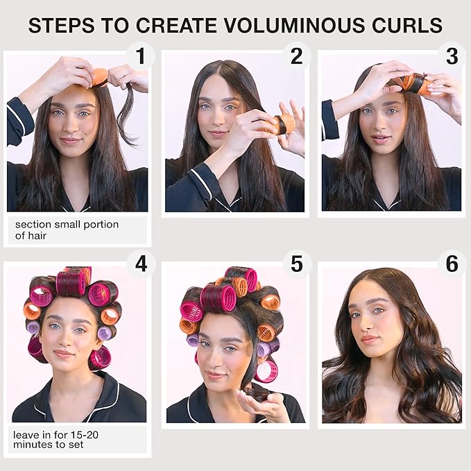 Conair Heatless Curlers- heatless curls overnight - Hair Rollers for Lift & Volume - Assorted Sizes and Colors - Velcro Rollers - 31 Count w/storage case