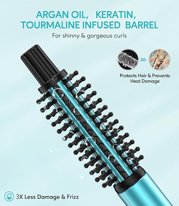 Mini Thermal Brush, Curling Iron 3/4 Inch, Heated Round Brush for Volumizing and Small Curls, Travel Size Curling Iron for Short & Thin Hair, Dual Voltage, One Heat 392°F, Blue