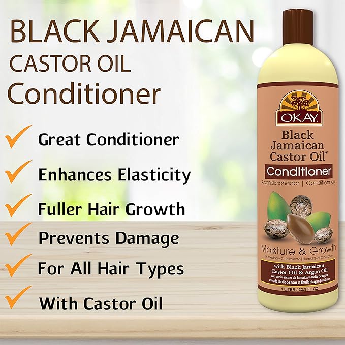 OKAY | Black Jamaican Castor Oil Conditioner | For All Hair Types & Textures | Revive - Moisturize - Grow Healthy Hair | With Argan Oil & Shea Butter | Free of Parabens, Silicones, Sulfates , White, 33 oz
