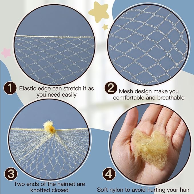 FANDAMEI Hair Net for Kids, 30cm Invisible Hair Nets 20PCS with 40PCS U Shaped Hair Pins, Hair Nets for Buns, Bun Hair Nets for Ballet Girls Hair Accessories Set for Women, Girls-Gold
