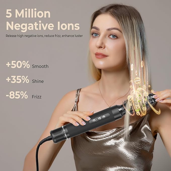 7 in ONE Hair Dryer Brush, Powerful Blow Dryer Brush with Auto- Wrap Curler, Detachable Fast Drying, Volumizing, Curling, Straightening, Ionic Hair Dryer with Diffuser, Hair Styling Tools Storage Case