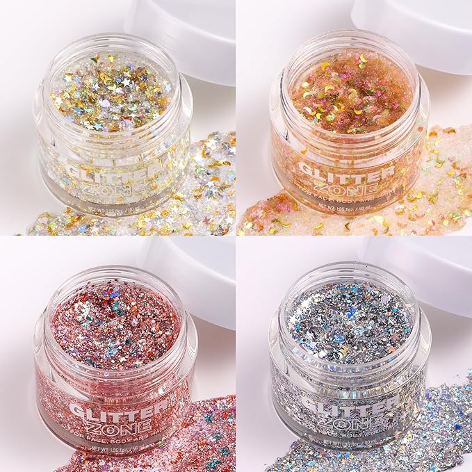 2 Pack Body Glitter Gel - Cosmetic-Grade, Color Changing Christmas Glitter Makeup for Face, Body, and Hair, Safe and Easy to Use, Perfect for Festivals Parties (01 Golden Mirage + 02 Stardust Pink)