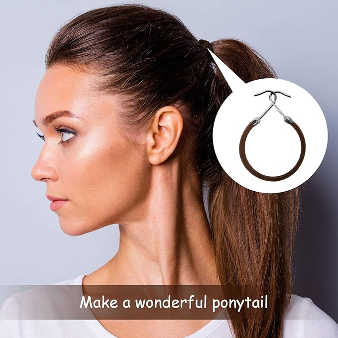 15 Pieces Elastic Hook Hair Tie Styling Ponytail Holder Hooks Cord for Curly Long Hair(Brown)