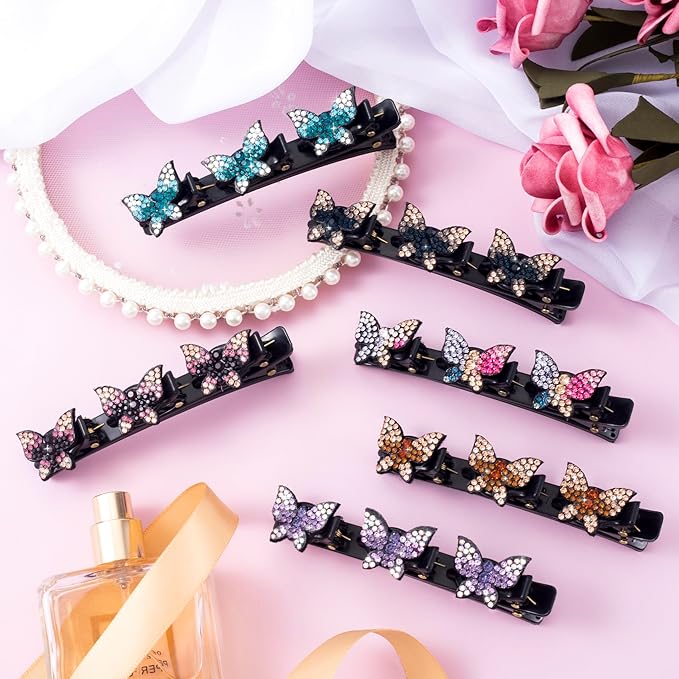 6 Pcs Sparkling Crystal Stone Braided Hair Clips, Rhinestone Duckbill Clips, Braided Hair Accessories for Styling Sectioning, Braided Hair Clips for Women