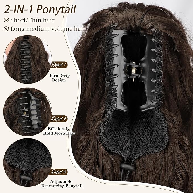 ORSUNCER Ponytail Extension Claw 26" Curly Pony Tail Clip in Claw Hair Extensions Fluffy Natural Looking Synthetic Hairpiece for Women