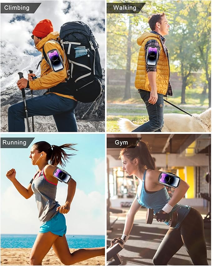 Phone Holder for Running, Arm Band for Phone for Running, Running Essentials for Women and Men, Arm Band Gear with Keycard Pocket for iPhone 15 14 13 12 11 Pro Max Plus Pixel Up to 6.9''