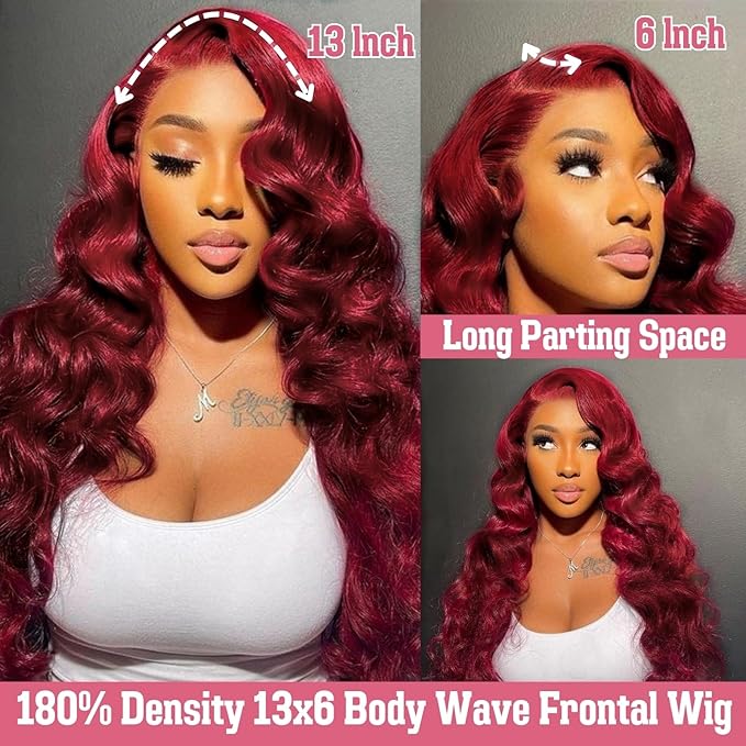 99j Burgundy Lace Front Wigs Human Hair 13x6 Hd Body Wave Lace Frontal Wigs Human Hair Pre Plucked 180 Density Glueless 99j Burgundy Red Wig Human Hair Colored Wigs for Women with Baby Hair 26 Inch