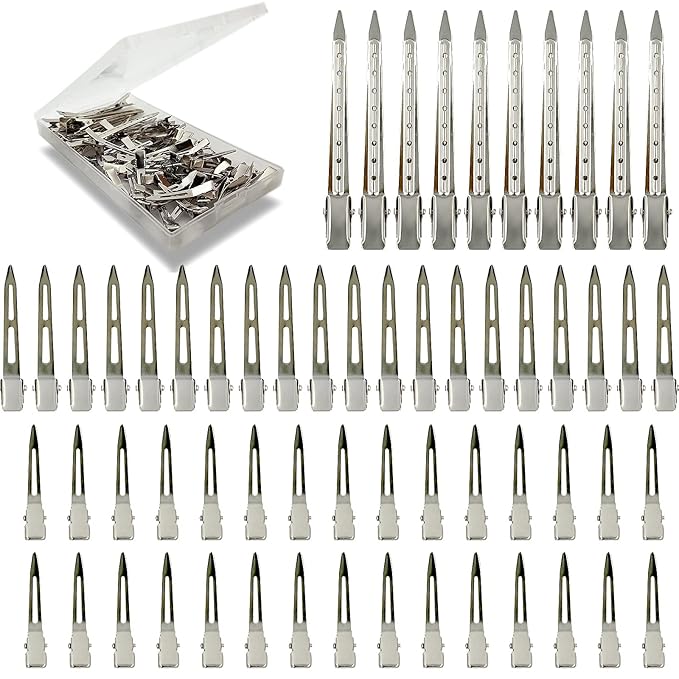 Styling Hair Clips, Silver Metal Duck Billed Hair Clips for Women Styling Sectioning, Duckbill Long Hair Clips, Pin Curl Clips for Hair, Alligator Roller Clip with Case
