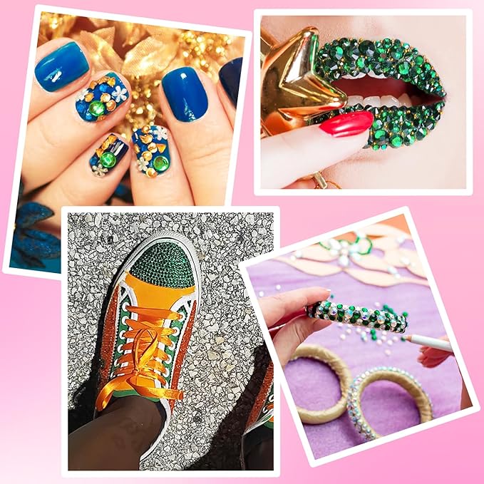NIACONN 1760 Pcs Deep Green Hair Jewels Face Gems Stick on, Self Adhesive Glitter Rhinestones Stickers for Women Body Eyes Nails Festival Halloween Makeup & Crafts