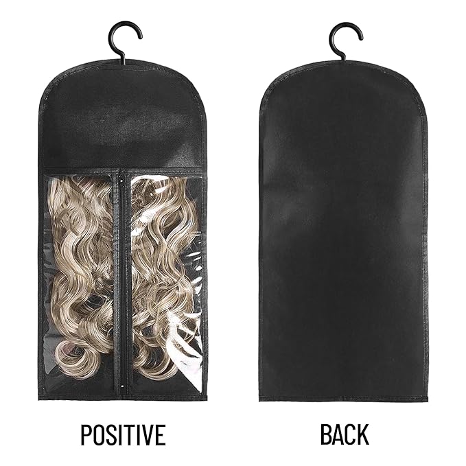 2PCS Hair Extension Holder Wig Stand & Organizer - Hanger & Bag for Multiple Wigs (Black)