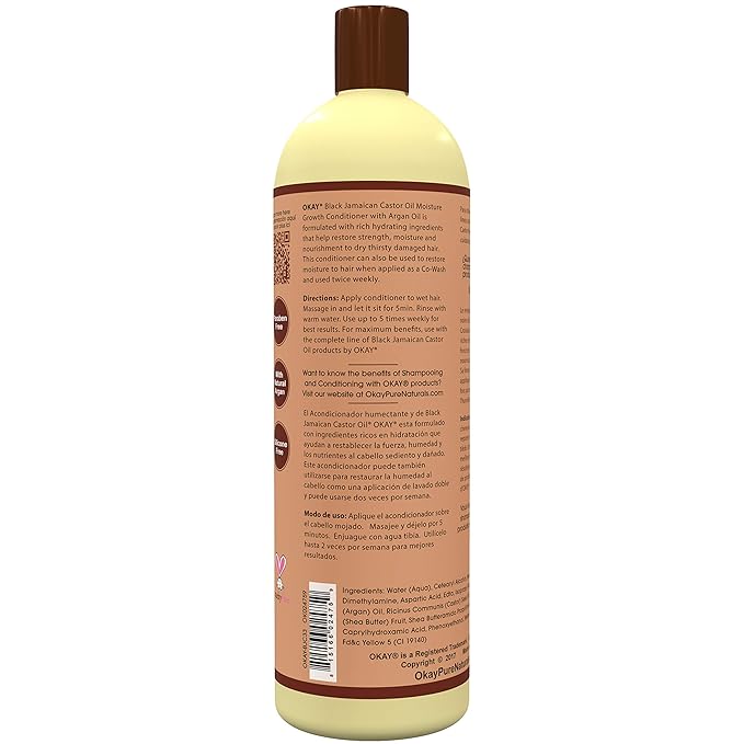 OKAY | Black Jamaican Castor Oil Conditioner | For All Hair Types & Textures | Revive - Moisturize - Grow Healthy Hair | With Argan Oil & Shea Butter | Free of Parabens, Silicones, Sulfates , White, 33 oz