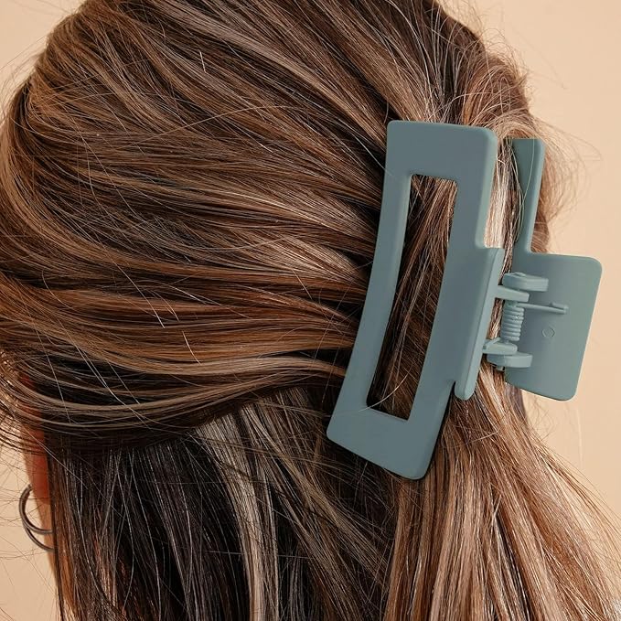 6 Pack Square Claw for Women Girls, 3.5" Medium Non-slip Rectangular Matte Clips Strong Hold Jumbo Hair Styling Accessories, Cool