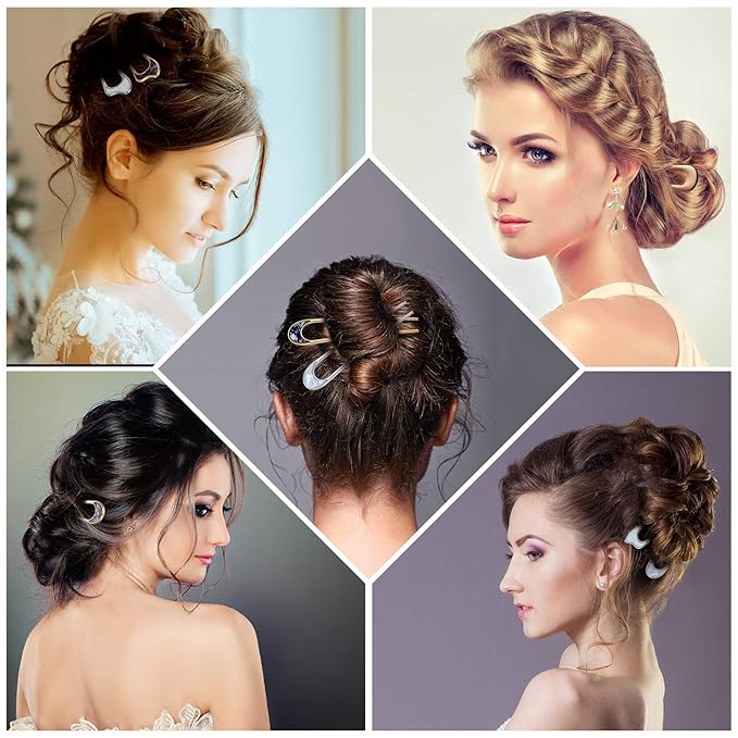 8 Pieces U Shaped Hair Pins French Pins Metal U Vintage Fork Hair Pin for Buns Women Girls Hairstyle Accessories(Cute Patterns)