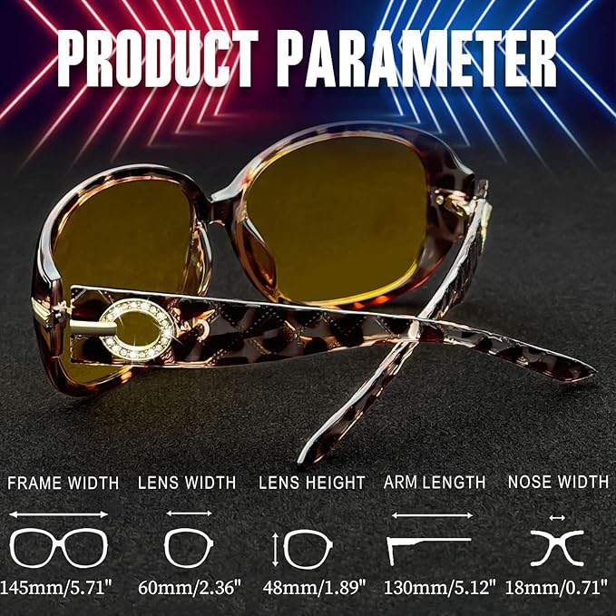 Joopin Big Womens Sunglasses Polarized Trendy Sun Glasses Large Rectangle UV Protection Rhinestone Sunnies