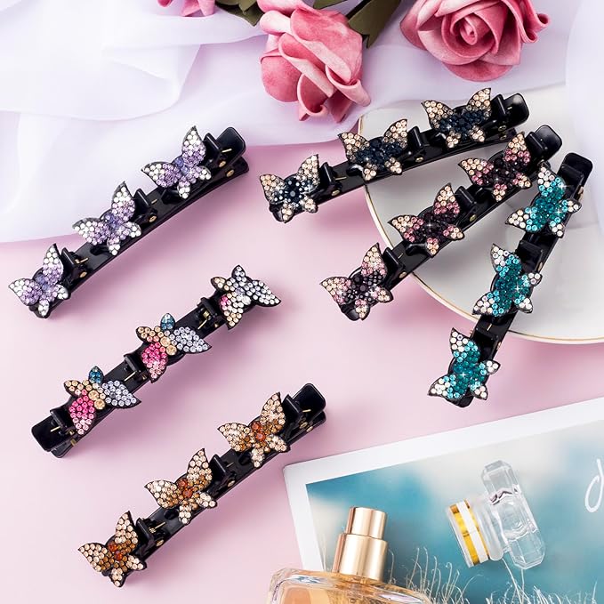 6 Pcs Sparkling Crystal Stone Braided Hair Clips, Rhinestone Duckbill Clips, Braided Hair Accessories for Styling Sectioning, Braided Hair Clips for Women