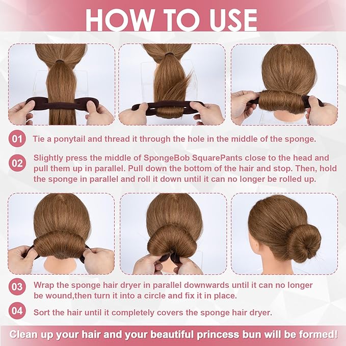 2pcs Sponge Hair Bun Maker, Hair Curler Bun Clip with 2 Sizes, Lazy Bun Updo Styling Accessories for Thin Thick Long Straight Curly Hairstyles- Brown